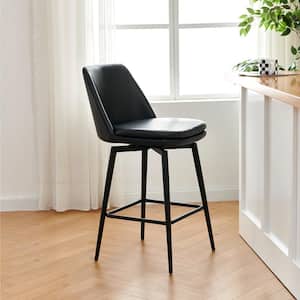 Cecily 27 in. Black High Back Metal Swivel Counter Stool with Faux Leather Seat (Set of 2)