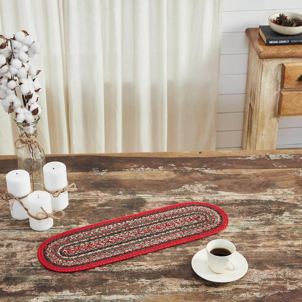 Forrester Red and Green Braided Oval Runner 8x24
