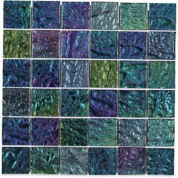 Splashback Tile Iridescent Ocean Squares Glass Floor and Wall Tile - 3 in. x 6 in. Tile Sample