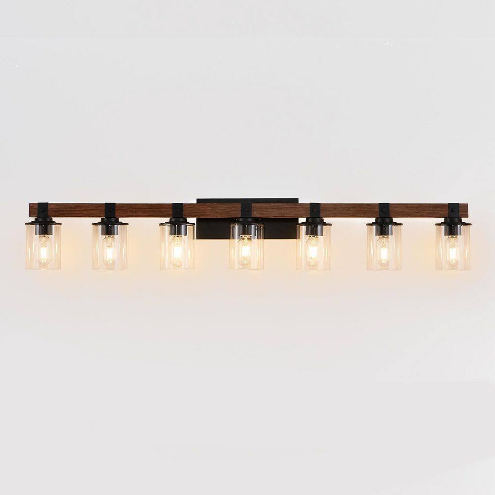 50 in. 7 Matte Black Vanity Light Fixture with Clear Glass Shades price history on PriceWatchPro