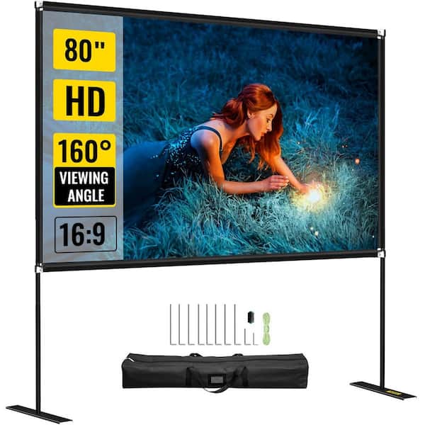 VEVOR Projector Screen with Stand Portable Movie Screen 80 in. 16:9 4K HD Outdoor  Projection Screen for Office Home Theater