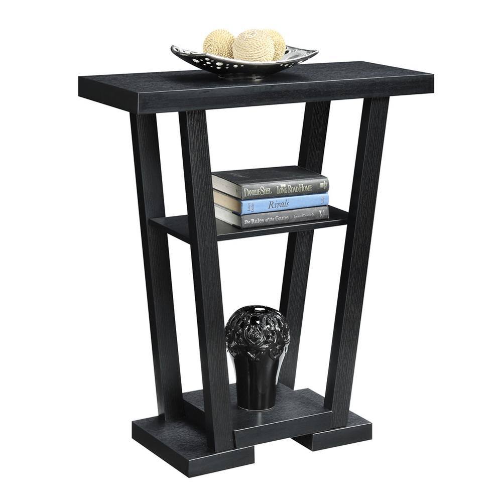 Newport V Sleek Black Console Table with Glass Shelves