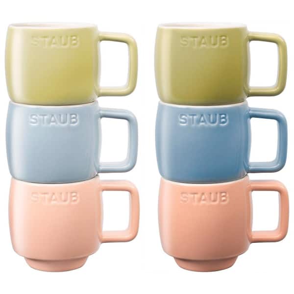 Ceramic Dinnerware 6-Pieces 3.5 oz. Espresso Cups Pink Blue Green Macaron Pastels