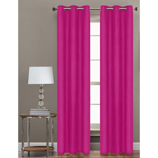 Cathay Home 84 in. L Polyester Form Blackout Grommet Curtain Panel in Hot Pink (Set of 2)