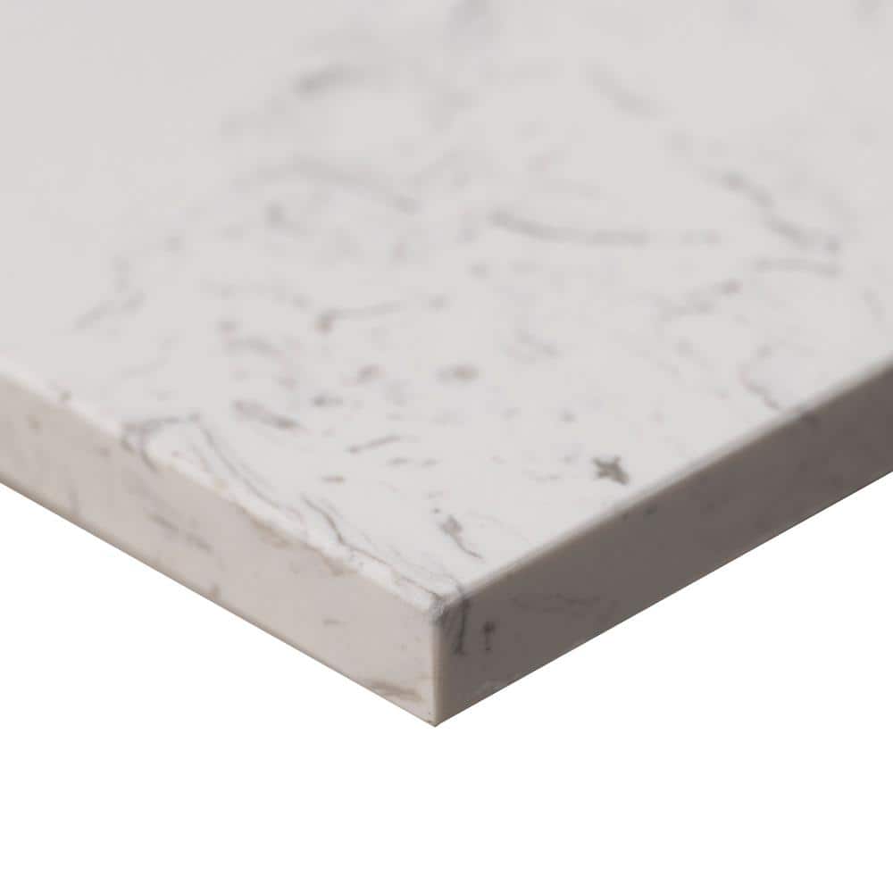 61 in. White Marble Bathroom Vanity Top with Double Sinks
