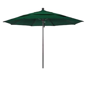 11 ft. Bronze Aluminum Commercial Market Patio Umbrella with Fiberglass Ribs and Pulley Lift in Forest Green Sunbrella