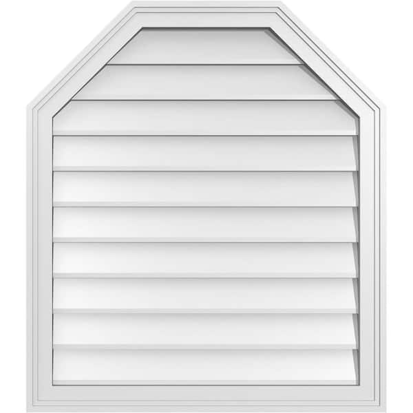 Ekena Millwork 28 in. x 32 in. Octagonal Top Surface Mount PVC Gable Vent: Decorative with Brickmould Frame