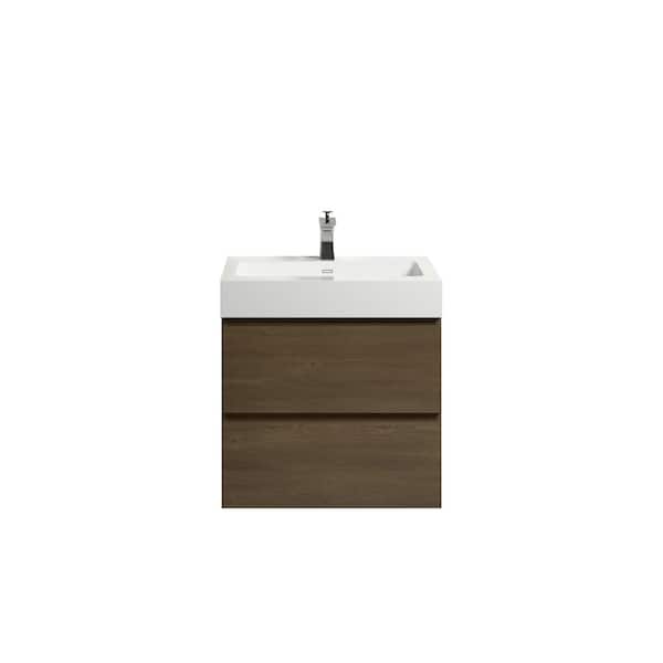 Sanlan Alice 24.00 in. W x 18.10 in. D x 25.20 in. H Single Sink Floating Bath Vanity in Oak Wood with White Top