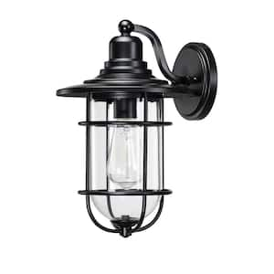 10 in. 1-Light Black Finish Hardwired Outdoor Wall Lantern Wall Sconce with Clear Glass Shade