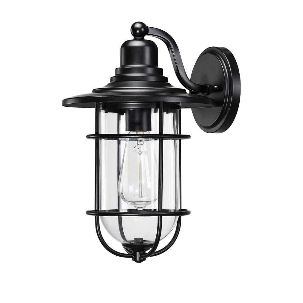BOEKA ARCTURUS 10 in. 1-Light Black Finish Hardwired Outdoor Wall Lantern  Wall Sconce with Clear Glass Shade TC00KN220302001 The Home Depot