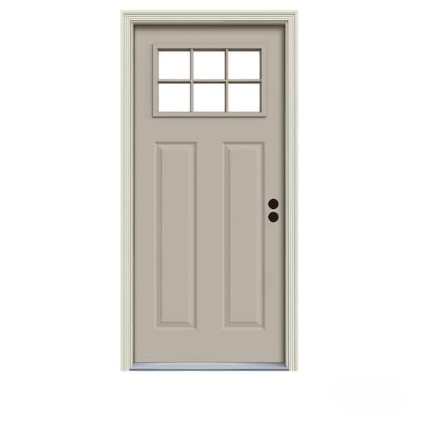 JELD-WEN 34 in. x 80 in. 6 Lite Craftsman Desert Sand Painted Steel Prehung Left-Hand Inswing Front Door w/Brickmould