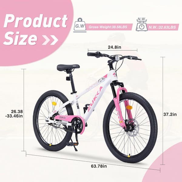 24 in. White Single Speed Mountain Bike for Boys and Girls, Age 9