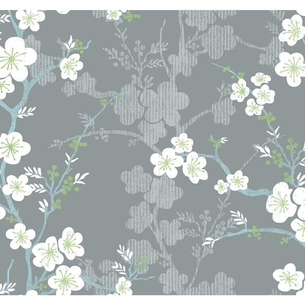A-Street Prints Grey Nicolette Floral Trail Wallpaper Border Sample