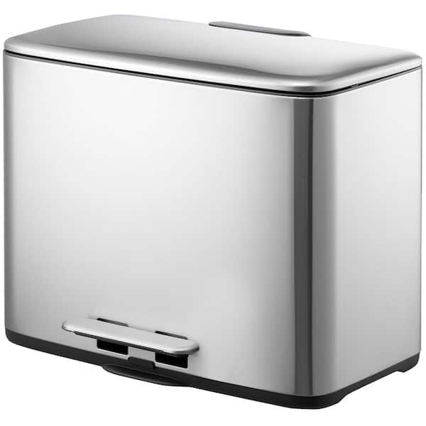 Innovaze 9.5 Gal. Trash Can, 4.75 Gal. Dual Compartment Recycling Step-On Kitchen Trash Can, Stainless Steel