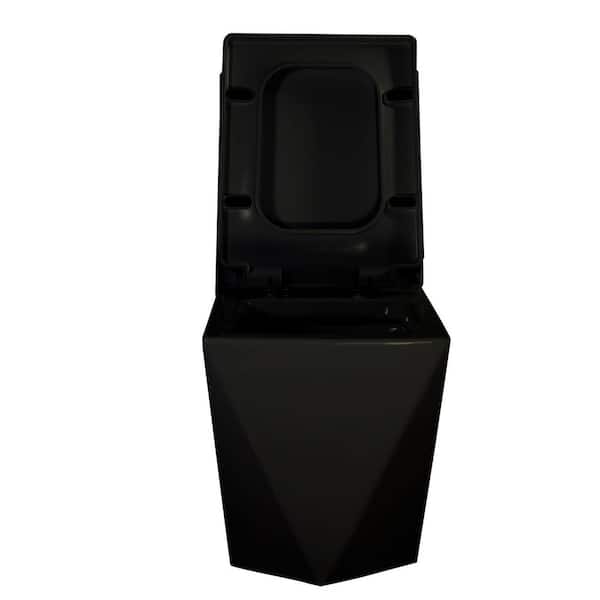 12 inch 1-piece 1.1/1.6 GPF Dual Flush Rectangular Shaped Toilet in Black with Soft Close Seat and Gold Button