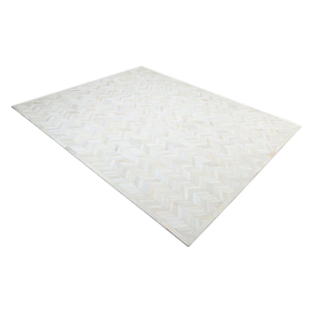 Meir Handmade Ivory Geometric 9' x 12' Wool & Cowhide Rug