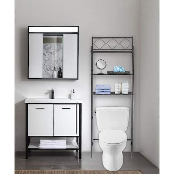 J&V Textiles Fresh Home 23.5 in. W x 65 in. H x 9.75 in. D Black Metal 3-Shelf Over The Toilet Storage Space Saver in Black