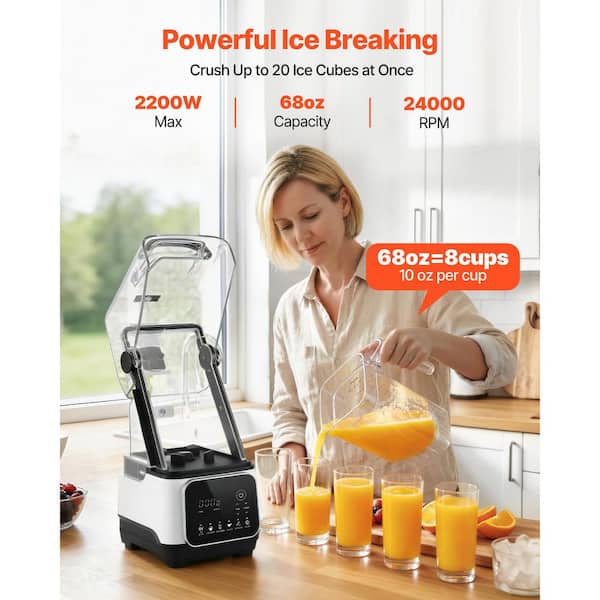 68 oz. Countertop Blender with Shield 1400W Food Processor Adjustable Speeds Self-Cleaning 6-Options White Single Speed