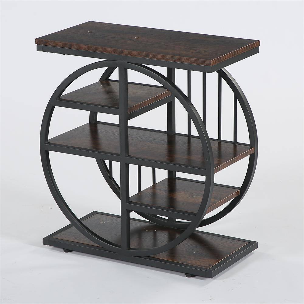 Andrea 23.6 in. Rustic Brown Rectangle Wood End Table with Storage, 5-Tier Narrow Side Table for Living Room Bedroom