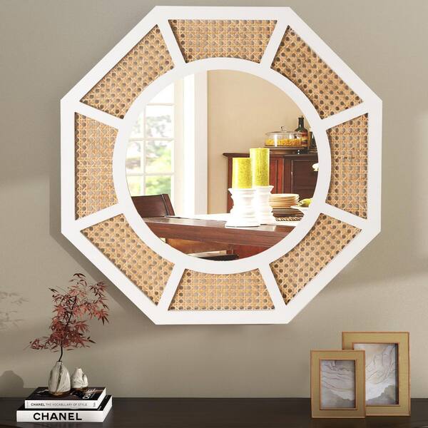 THKSHOUZ White 24 in. W x 24 in. H Coastal Octagon Wood Framed Mirror