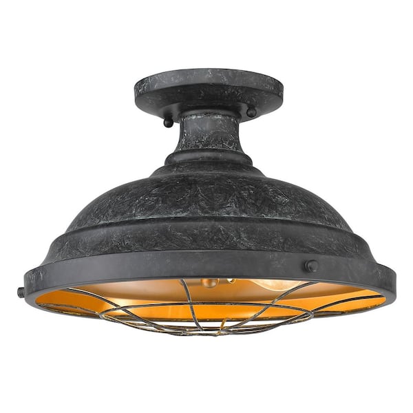 Golden Lighting Bartlett 14 in. 2-Light Black Patina Semi-Flush Mount