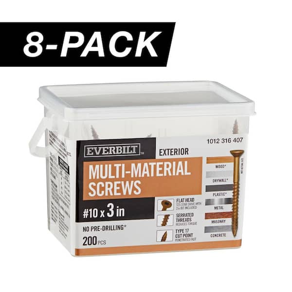 8-Pack #10 x 3 in. Brown 6-Lobe Star Drive Exterior Flat Head Multi-Material Screw (24 lbs. / 1,600-Piece)
