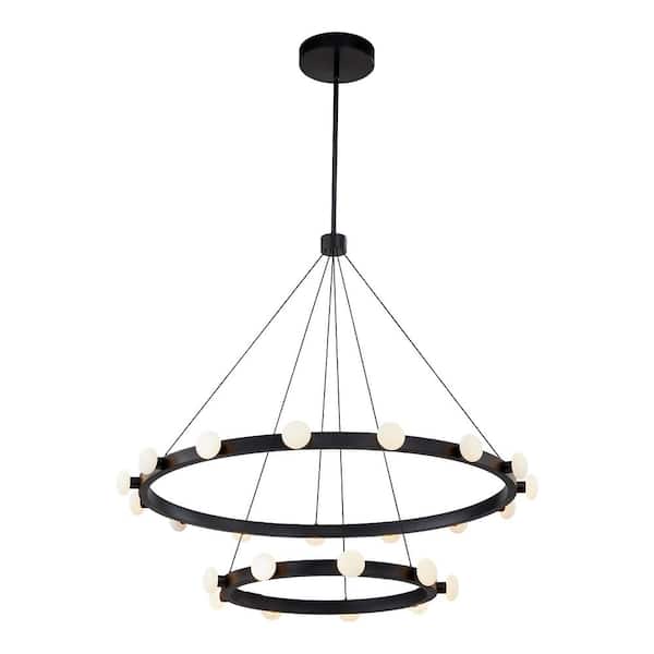 KUZCO Rezz 36 in. 2-Light 90-Watt Black Integrated LED Chandelier