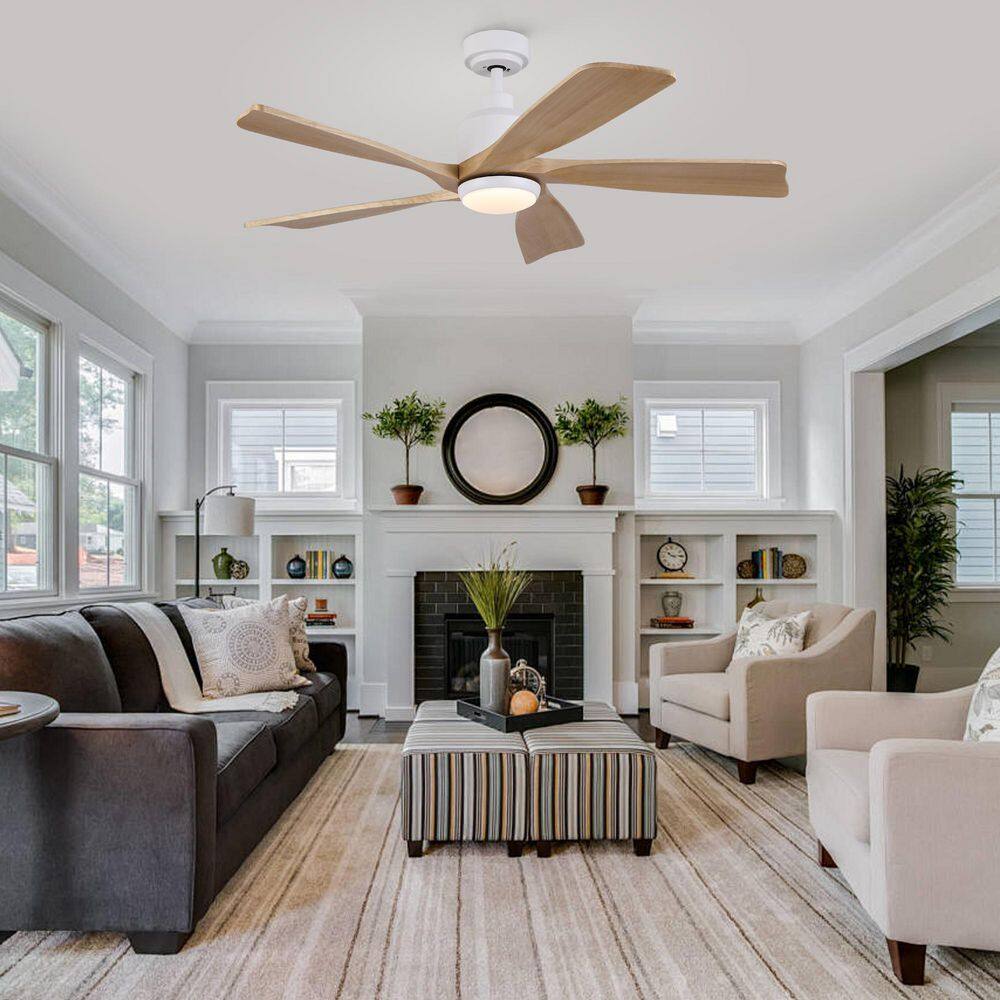 Noiral 52 in. Indoor Matte White Downrod Standard Soild Wood Ceiling Fan with Light and Remote Control Included price history on PriceWatchPro