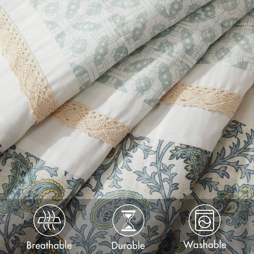 California King Blue Cotton Floral Comforter Set