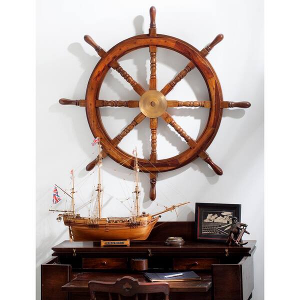 36'' Hand Painted Wooden Ship Wheel Distressed White Nautical beach home Decor 