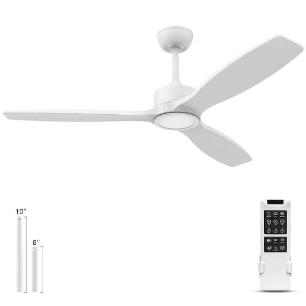 REDIAMS 52 in. Modern Wood Indoor/Outdoor White Ceiling Fan, Quiet DC Motor, with Dimmable LED Lights and Remote Control