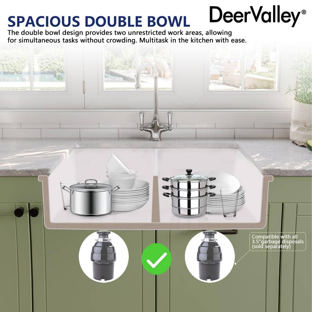 32" L Dual Mount 50/50 Double Bowl Undermount/Drop in Kitchen Sink with Basket Strainer and Sink Grid