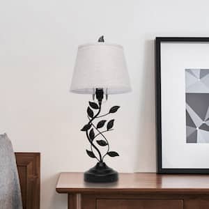 23.62 in. 1-Light Black Vintage Task & Reading Desk Lamp with USB Port and Linen Lampshade