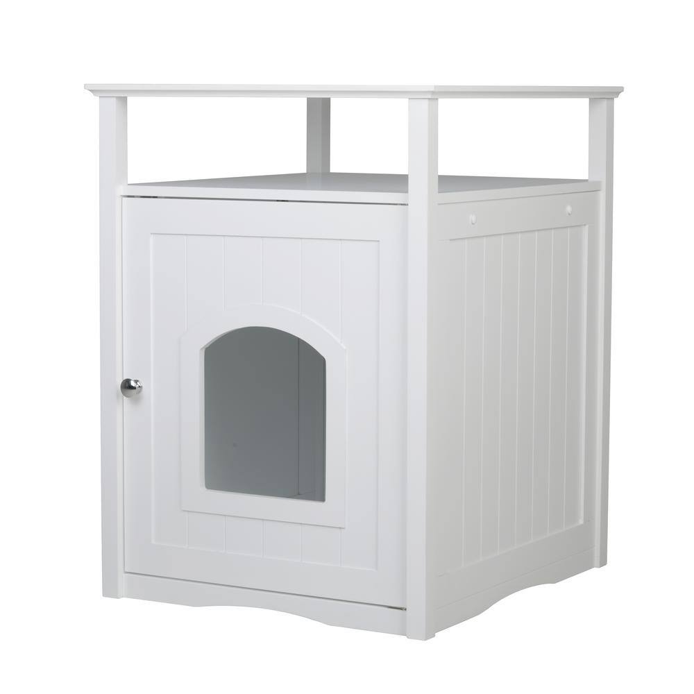 White Wooden Cat Washroom Night Stand Pet House