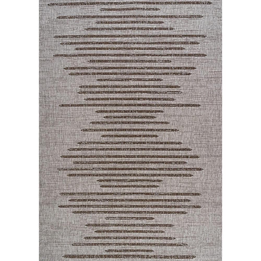 Beige Polypropylene 5 ft. x 8 ft. Stripe Geometric Indoor/Outdoor Area Rug