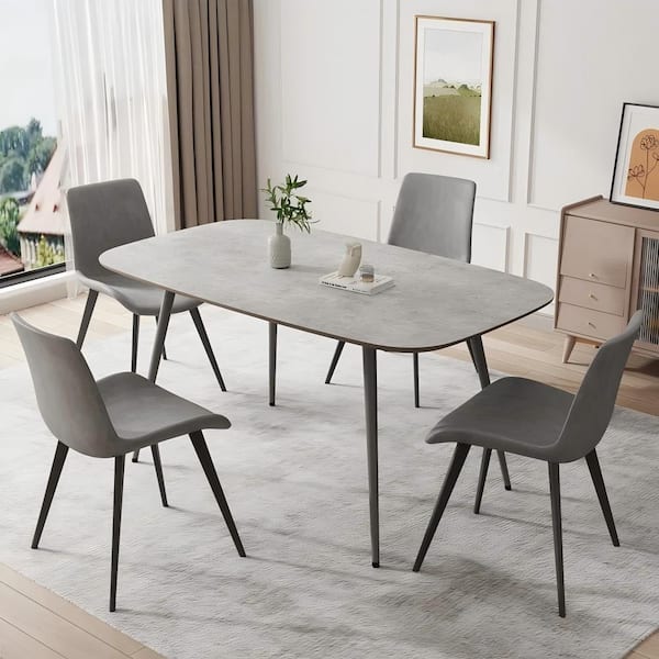 5-Piece Set of 4 Grey Chairs and Rectangular Dining Table, Dining Table Set, Dining Room Set with 4 Modern Chairs