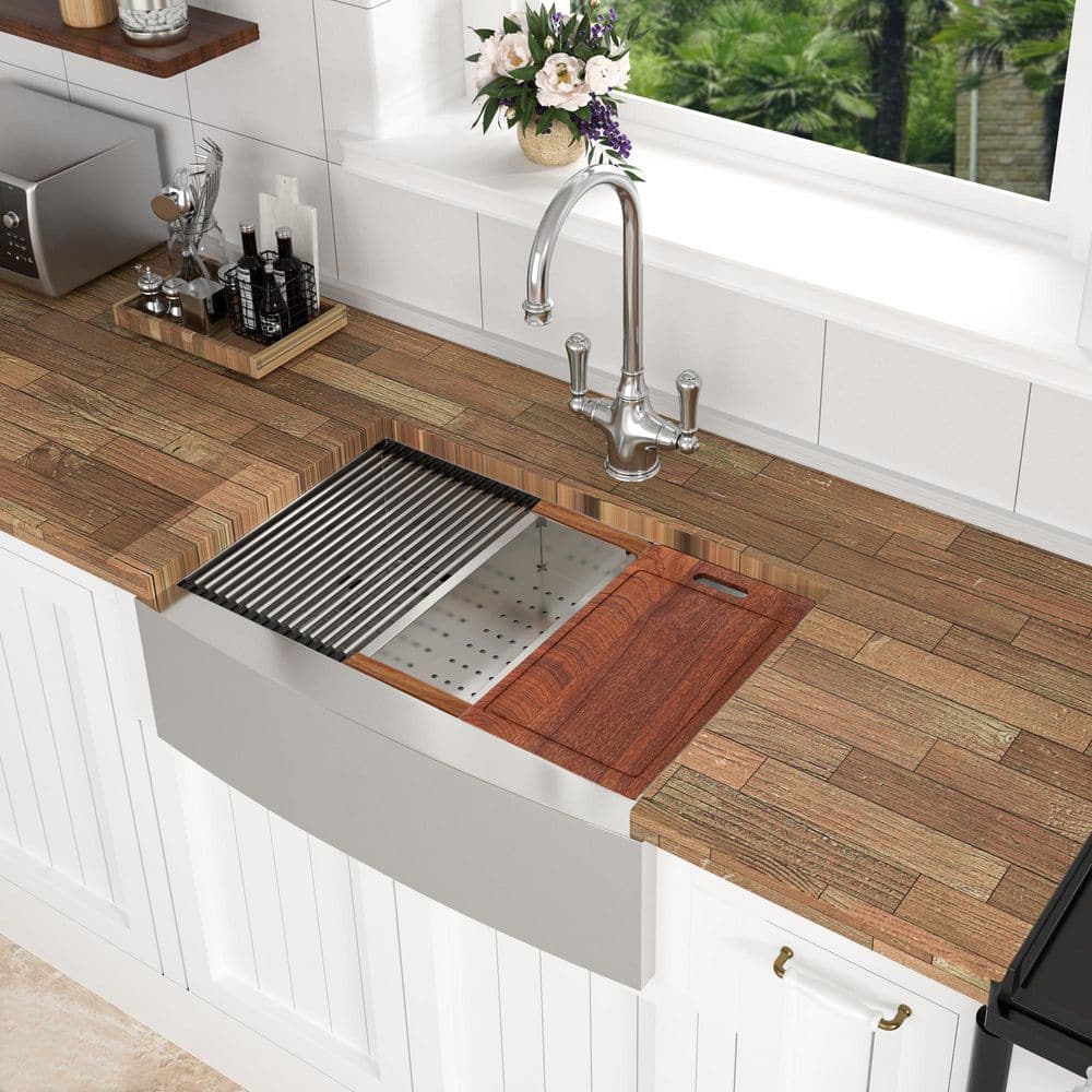 30 in. in Farmhouse Apron Front Single Bowl 18-Gauge Brushed Workstation Stainless Steel Kitchen Sink with Bottom Grids price history on PriceWatchPro