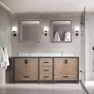 Ziva 80 in W x 22 in D Rustic Barnwood Double Bath Vanity, White Quartz Top and 30 in Mirrors