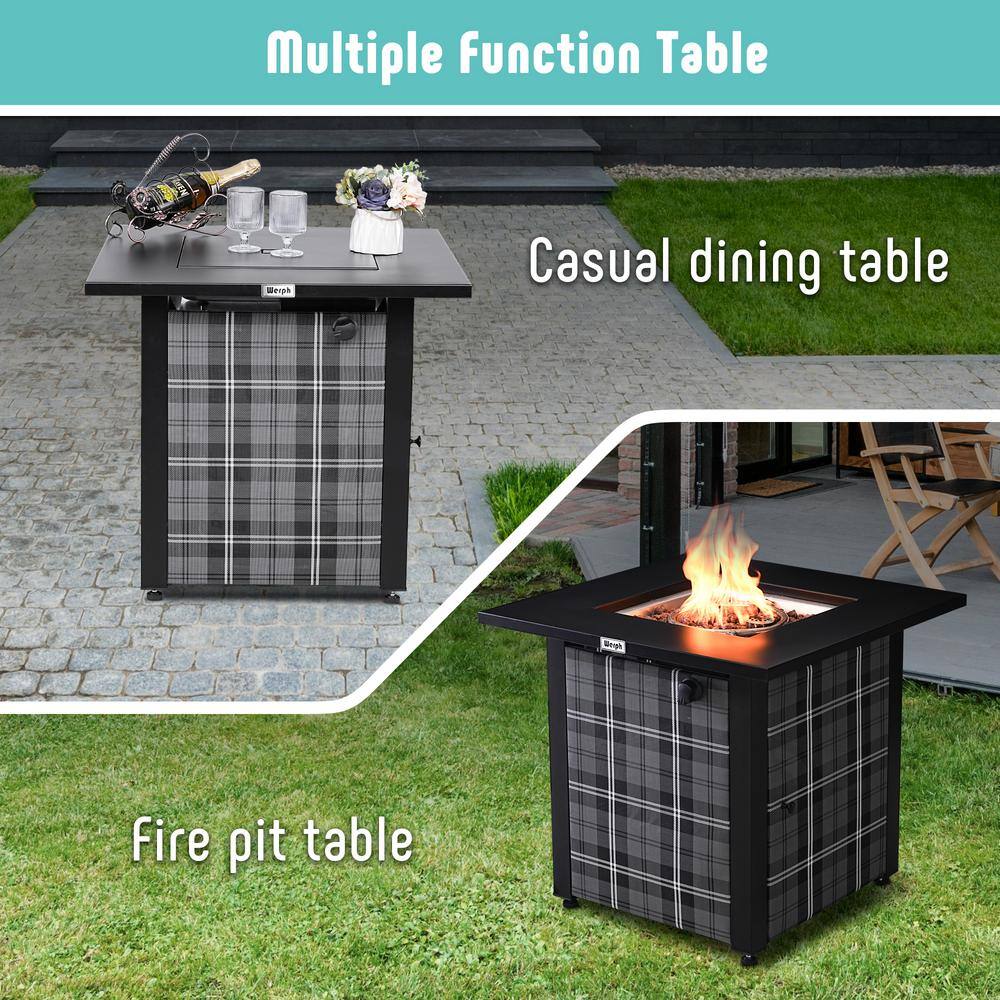 Werph 28" Black Gas Fire Pit Table with Lava Rocks