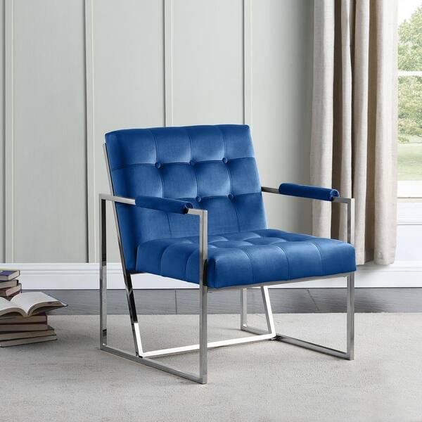 blue accent chair with silver legs