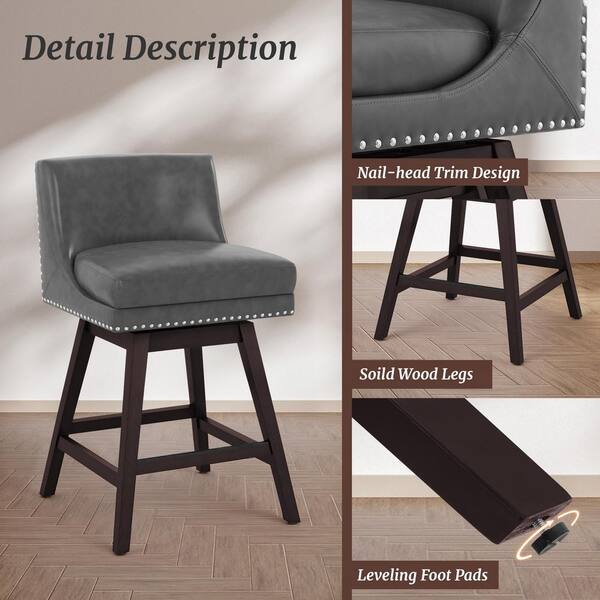 cozyman Zorro 27 in.Dark Gray Faux Leather Swivel Counter