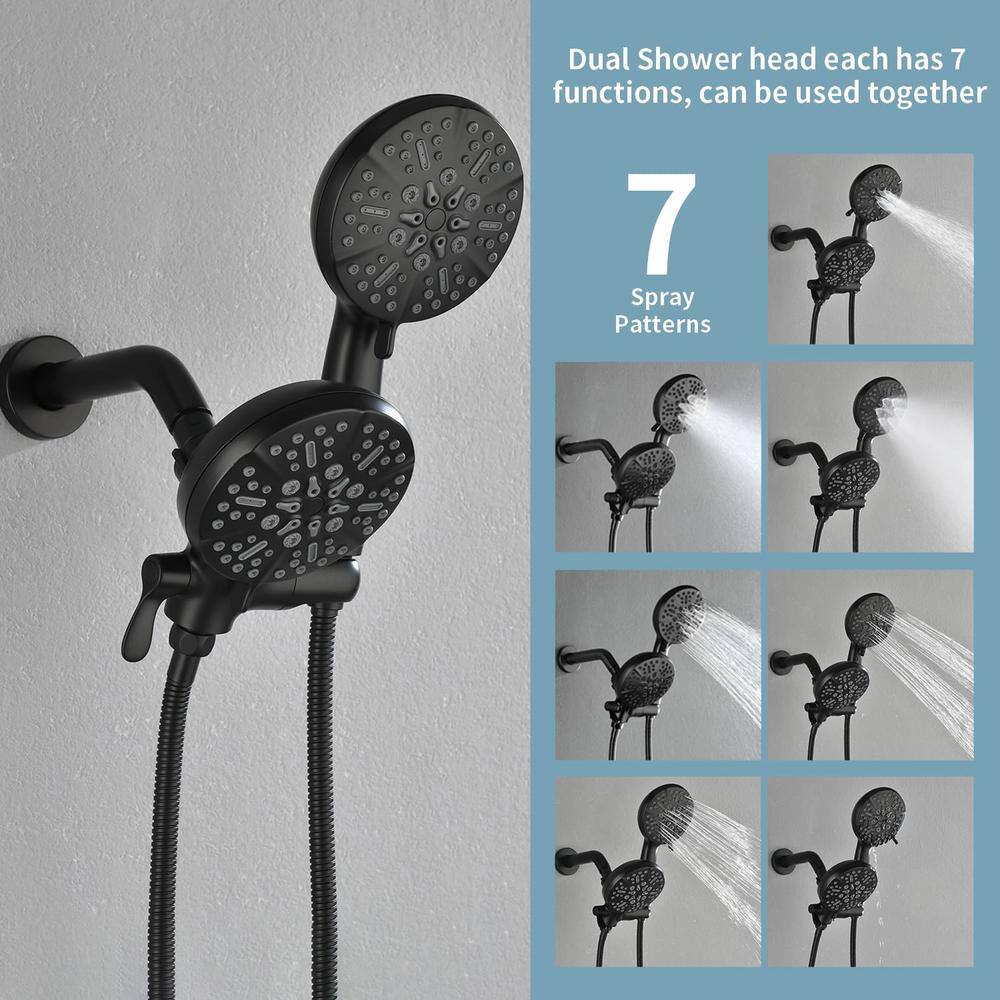 Matte Black Triple Handle Wall Mounted Shower Faucet Set
