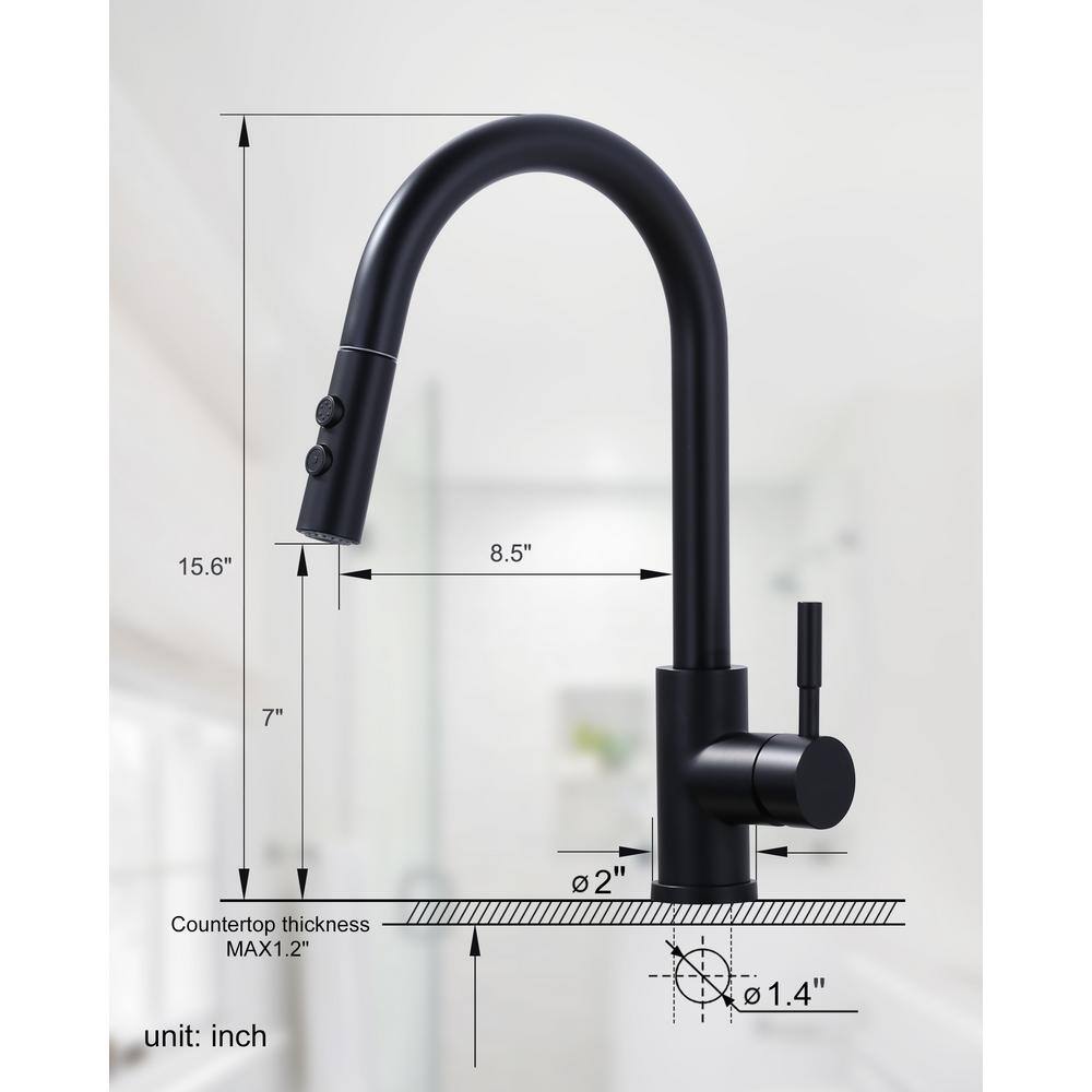 Matte Black Stainless Steel Single Handle Pull Down Kitchen Faucet