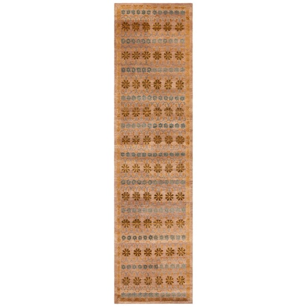Marrakesh 3 ft. x 10 ft. Gold/Light Blue Traditional rosette motifs Runner Rug