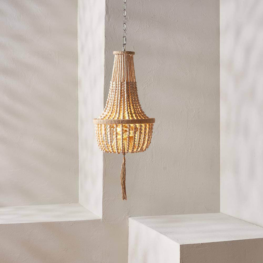 Bohemian Light Wood Beaded Empire Chandelier