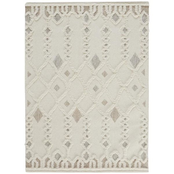 Weave & Wander Elika Ivory/Tan 4 ft. x 6 ft. Morrocan Wool Area Rug