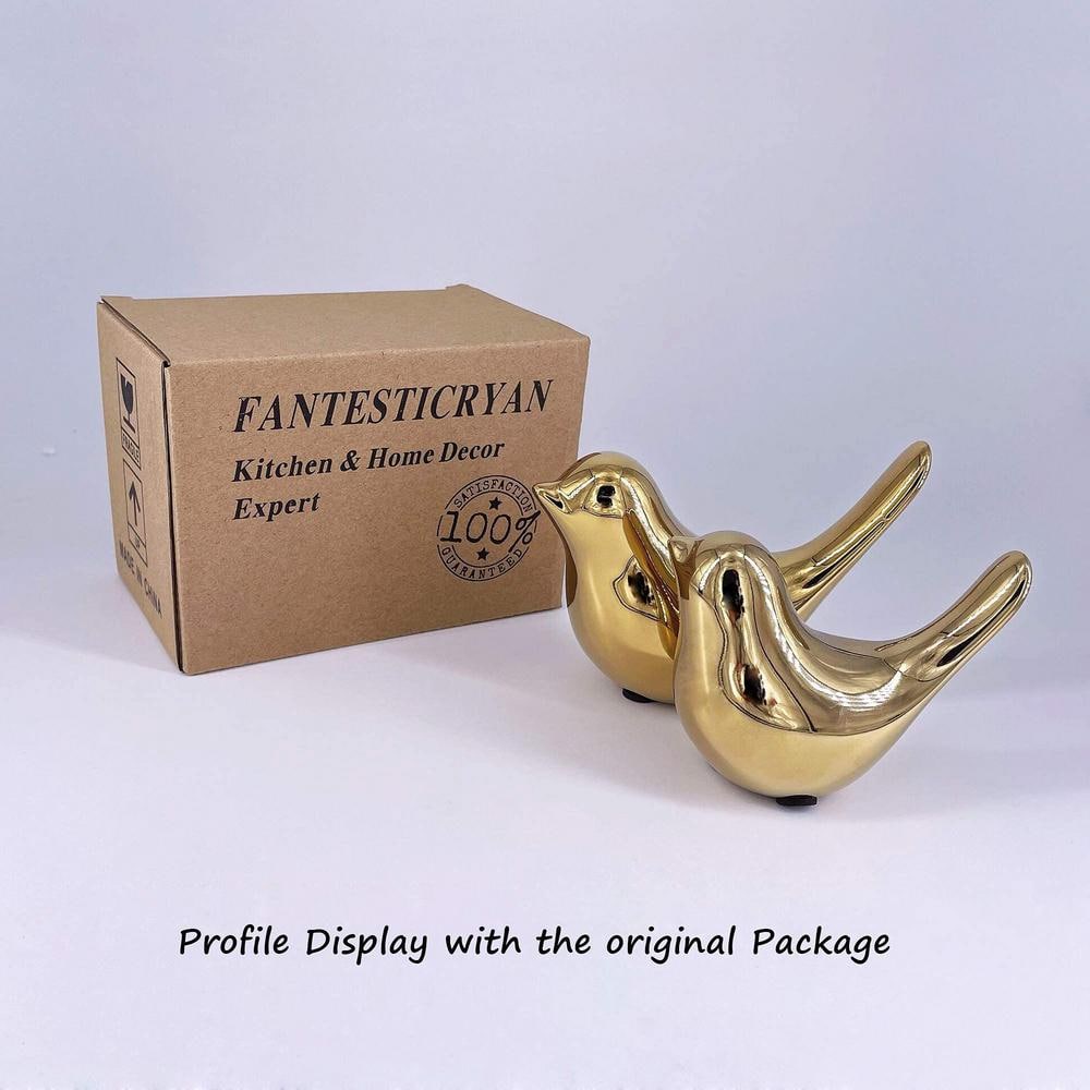 Gold Ceramic Bird Statues for Table Decor