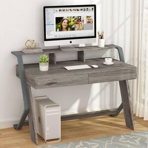Cassey 47 in. Gray Wood Computer Desk with 2-Storage Drawers Writing Desk Office Desk Computer Table