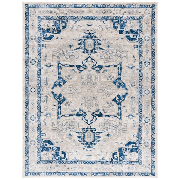 Brentwood 6 ft. x 9 ft. Beige/Blue Border Medallion Area Rug