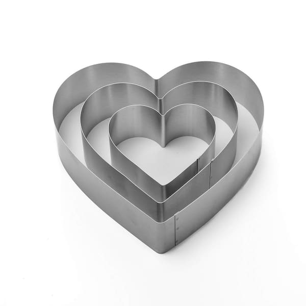 3-Piece Heart Cookie Cutter Set - 4/6/8 Inch Stainless Steel Cake Mold with Storage Box for Baking